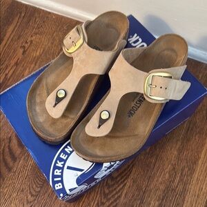 Birkenstock Tan Sandals with Gold Accents